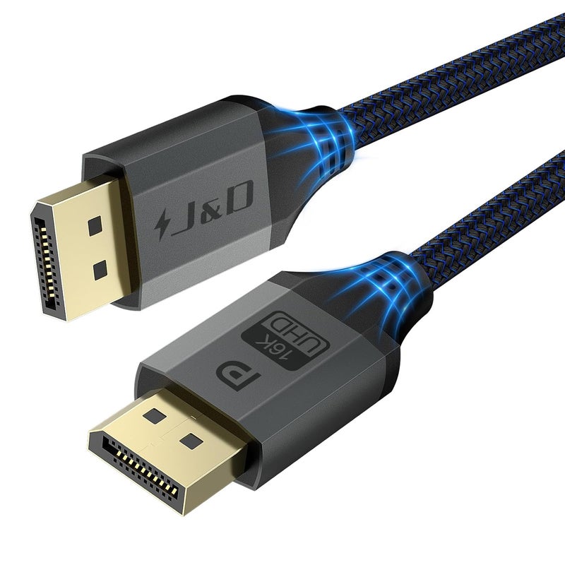 JD DisplayPort 2.1 Cable, VESA Certified, DP2.0 16K@60Hz, 8K@120Hz, 4K@240Hz, 165Hz, 144Hz, 40Gbps, HDR, HDCP, DSC 1.2a, High Speed Copper Braided DisplayPort Cord, 6.6 Feet - Image 1